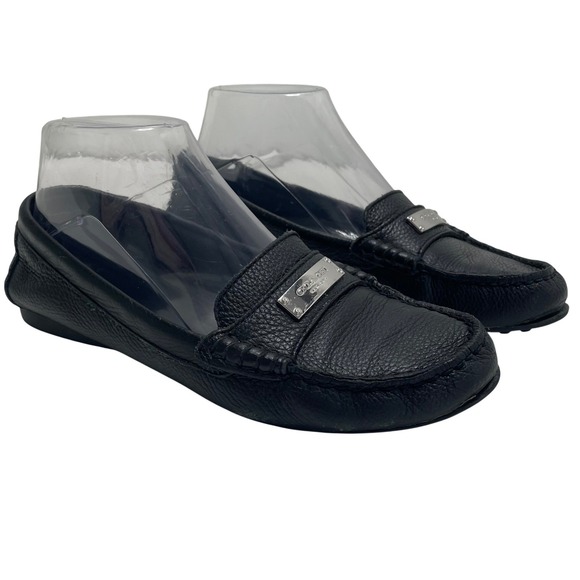 Coach Shoes - Coach Fredrica Black Pebbled Leather Driving Loafers Silver Logo Preppy 7.5 B